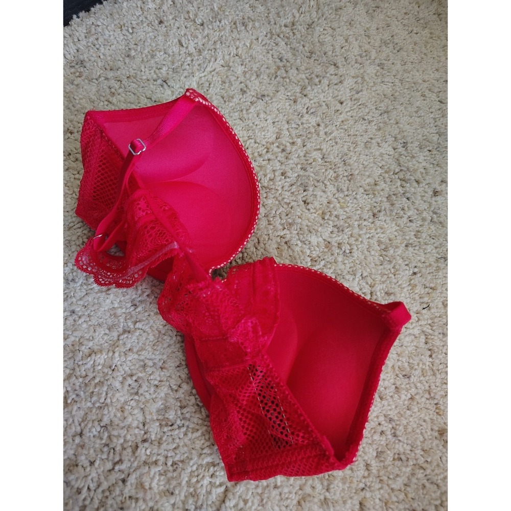 Victoria's Secret Red Sexy Push Up Bra 32C Plunge Bra Lace Racerback Front Close - Picture 3 of 4